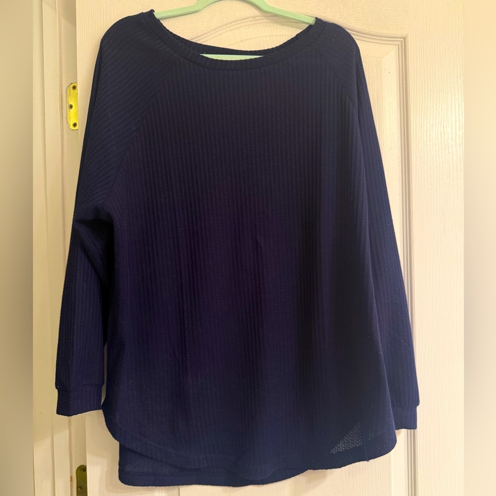 Chic Soul Navy Blue Curved Hem Thermal Waffle Knit Slouchy Dolman Tunic- size 1x